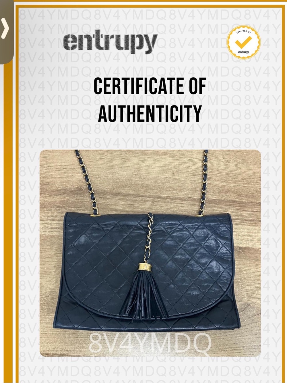 CHANEL Vintage Navy Blue Leather Shoulder Bag with Gold Chain and Tassel w COA - Picture 15 of 16